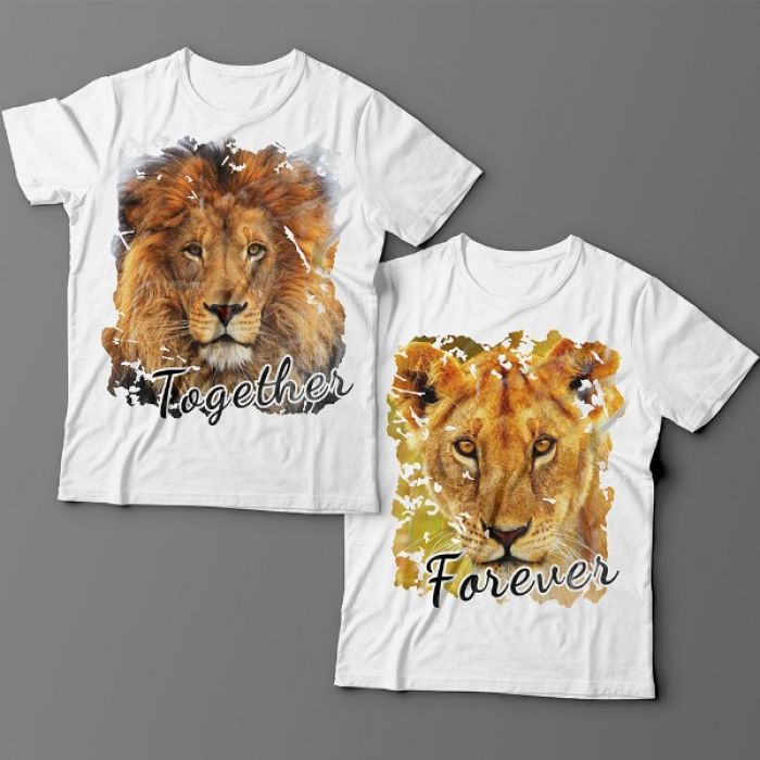 Парные футболки для влюбленных со львом и львицей "Together forever"